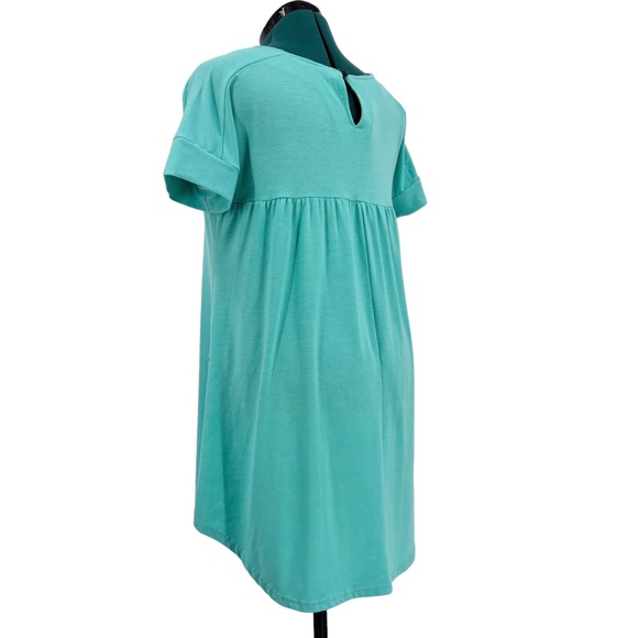 Reborn Turquoise Short Sleeve Button Sides A-Line Tunic Top, Medium - Picture 7 of 16